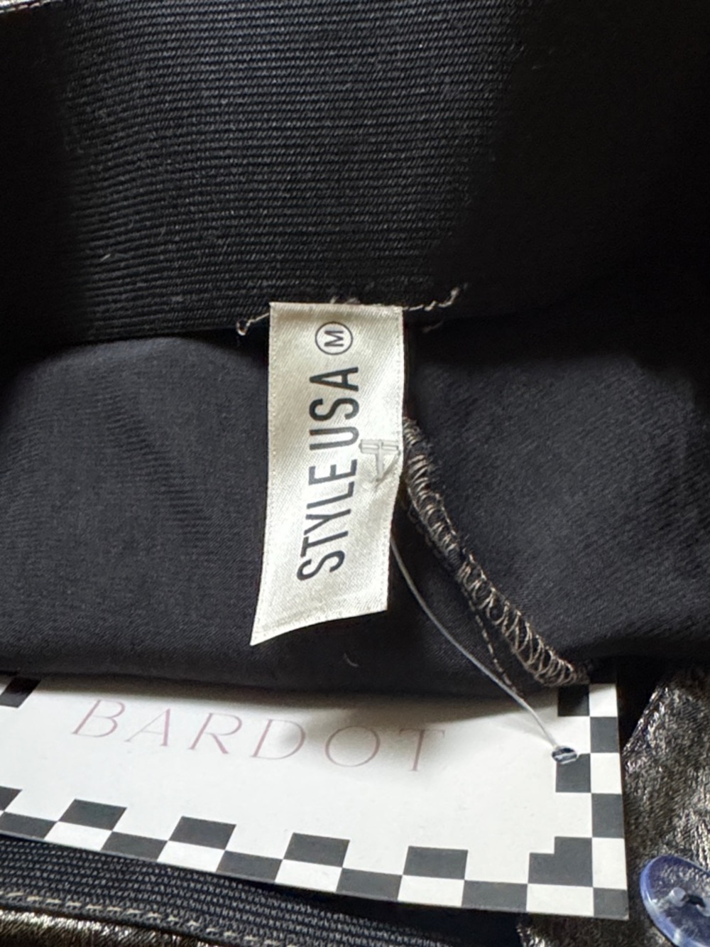 Style USA gold tone shimmer Metallic over black wide‎ leg pants Sz M - Picture 5 of 10